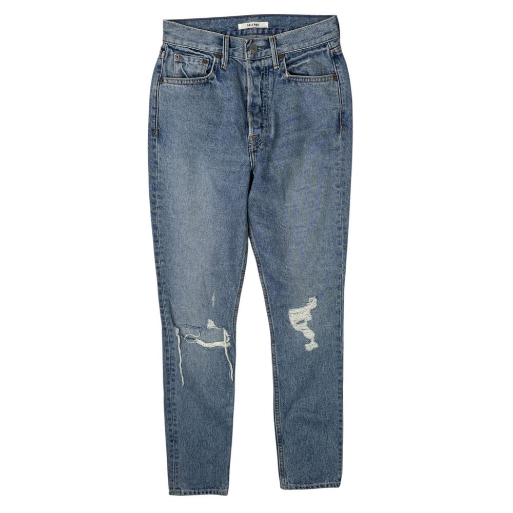 GRLFRND Karolina Super High Rise Jeans Slim Leg Ripped Knees Button Fly Size 25